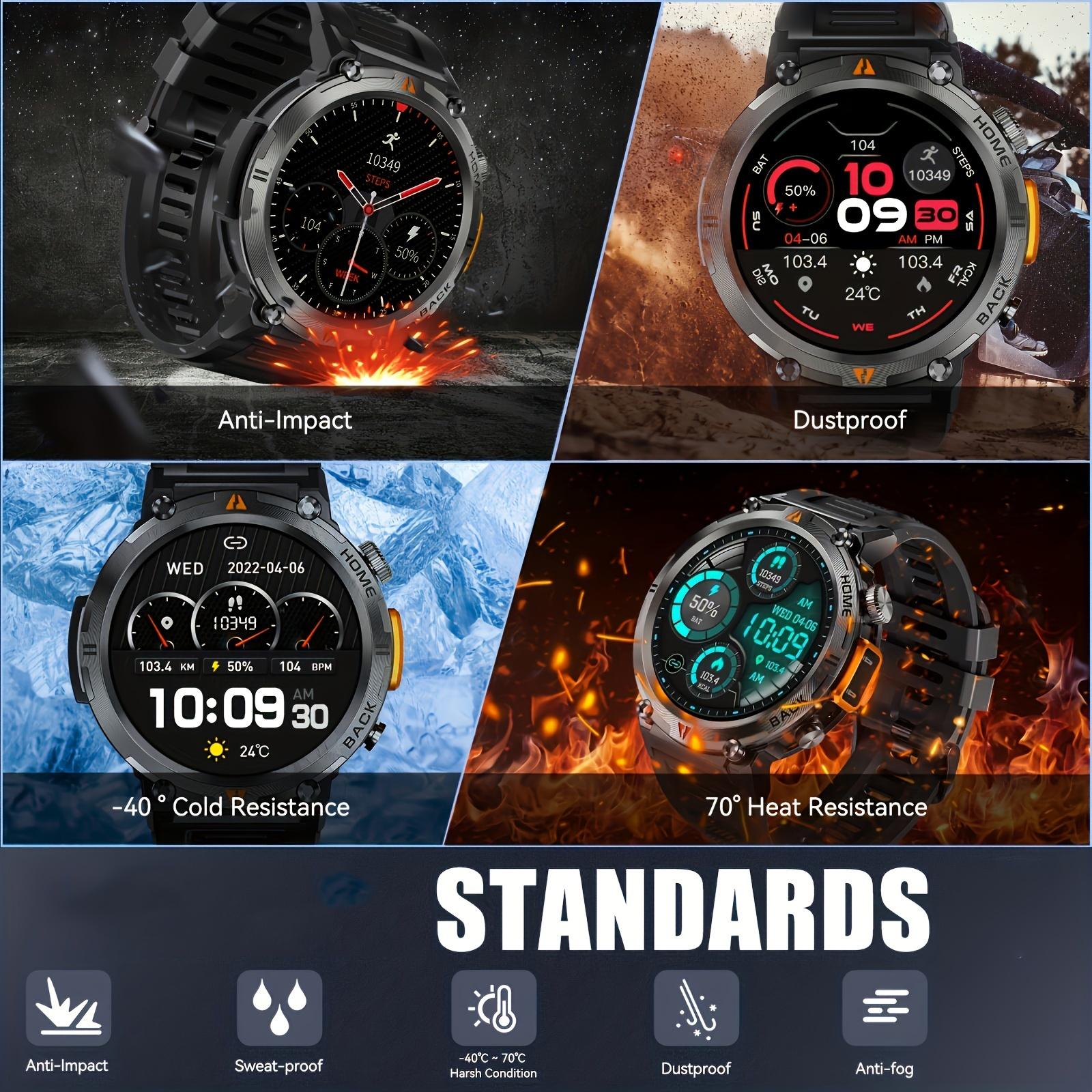 1.45 Inch Touchscreen Smart Watch with Flashlight - Fitness Tracker for Men, Answer/Make Calls,, Rechargeable Battery, Zinc Alloy Body, Silicone Strap, Ideal for iPhone & Android, Fitness Tracker Watch|Minimalist Watch Design|Durable Watchband, Smart Watc