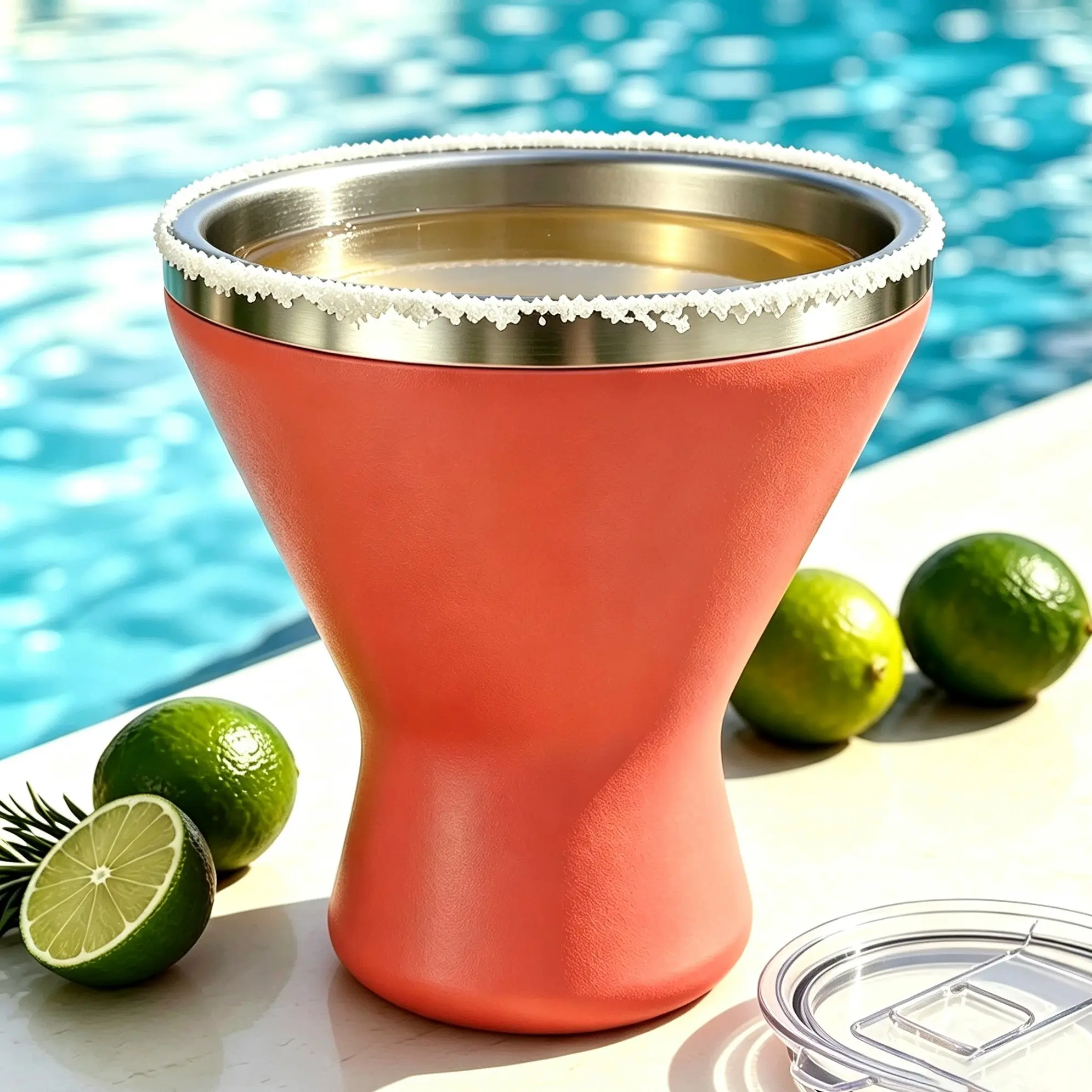 Vacuum Insulated Stainless Steel Margarita Glass with Lid, 360° Spill-proof Martini Cup, Rim can be Salted, Keeps Drinks Cold for 6 Hours, Great for Beach, Patio, or Bar Hangouts, Perfect for Serving Daiquiris, an Awesome Gift for Parties and Holidays
