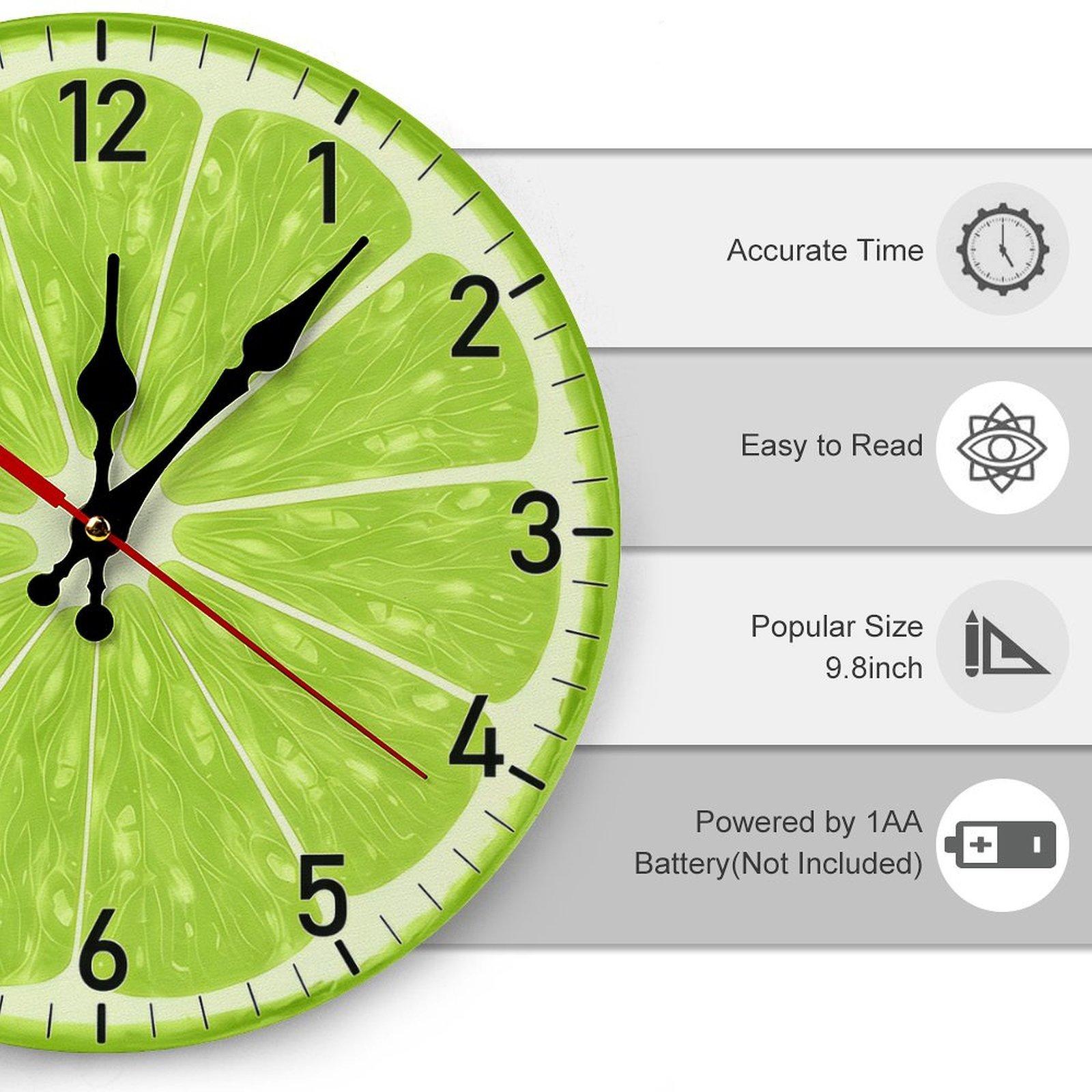 12 Inch Fresh Lime Slice Wooden Wall Clock | Silent Non-Ticking Fruit Kitchen Decor, No Battery Included, Perfect for Kitchen, Dining Room, Bedroom, Sunroom, Great gift