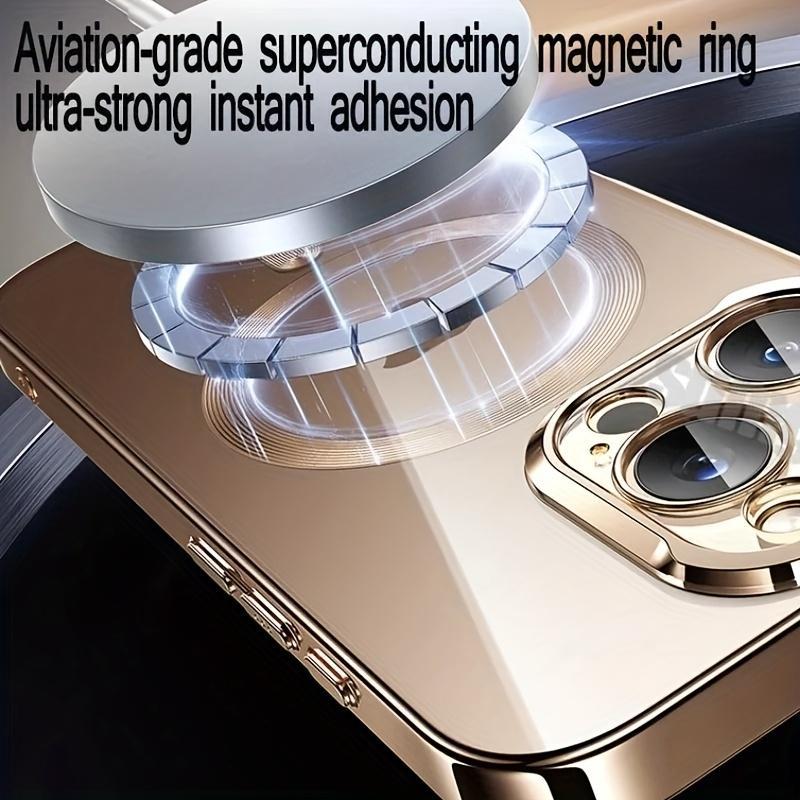 For iPhone Magnetic Electroplated Case - Transparent with Camera Lens Protection Glass and Wireless Charger Cover for 17 Pro Max 17 Air ,15, 14, 16, 13, 12, 11 Pro Max Shockproof Casing