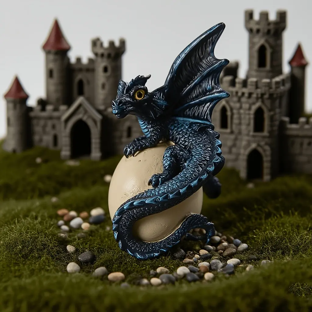 8cm Resin Dragon Statue, Deep Blue Rainbow Dragon, Fantasy Mythical Creature Desktop Decor, Aquarium Halloween Gift, Decorative Figurine