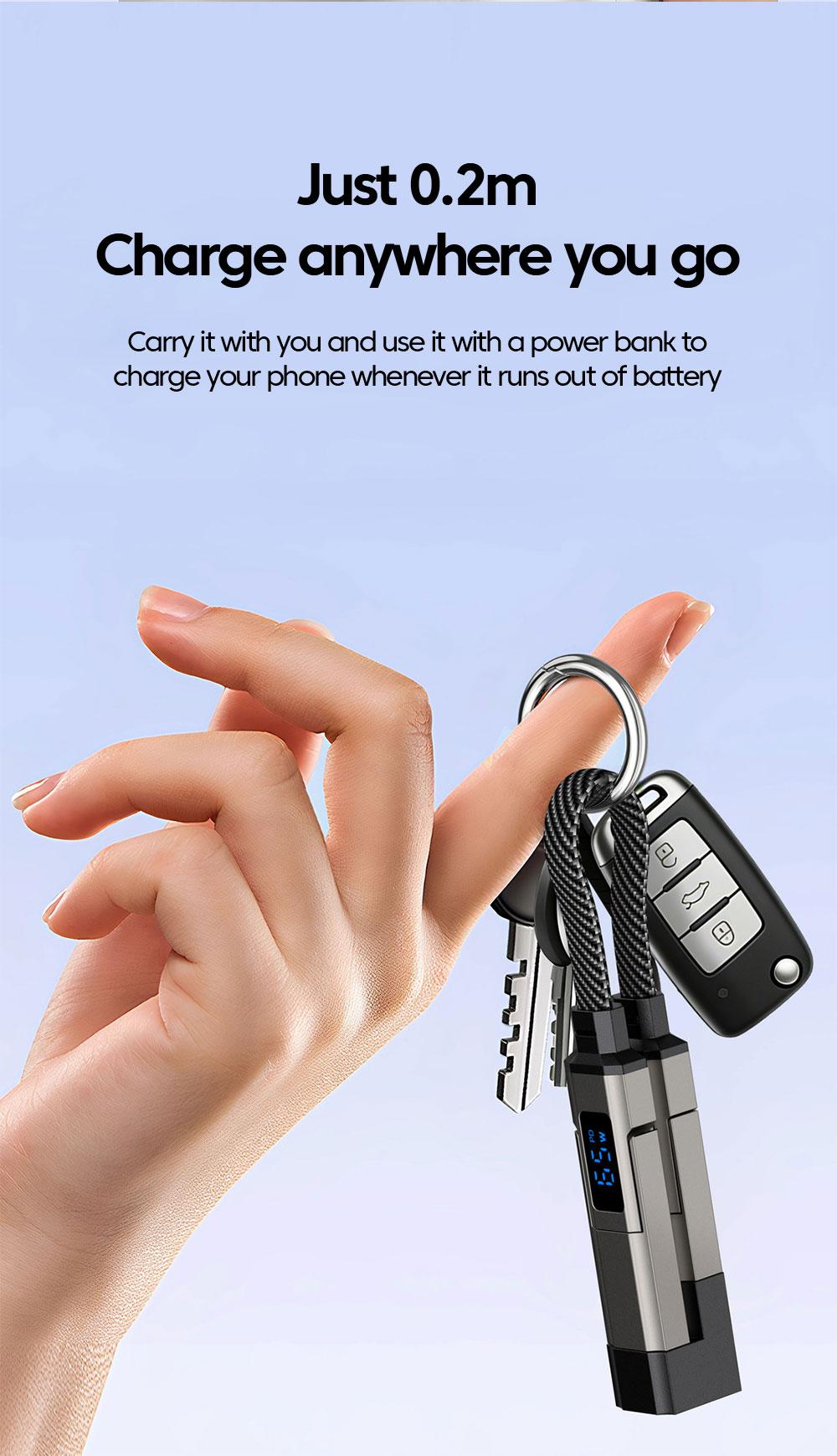 65W 4 in 1 Digital Display Super Fast Charging Keychain Data Cable Intelligent Digital Display Short Wire