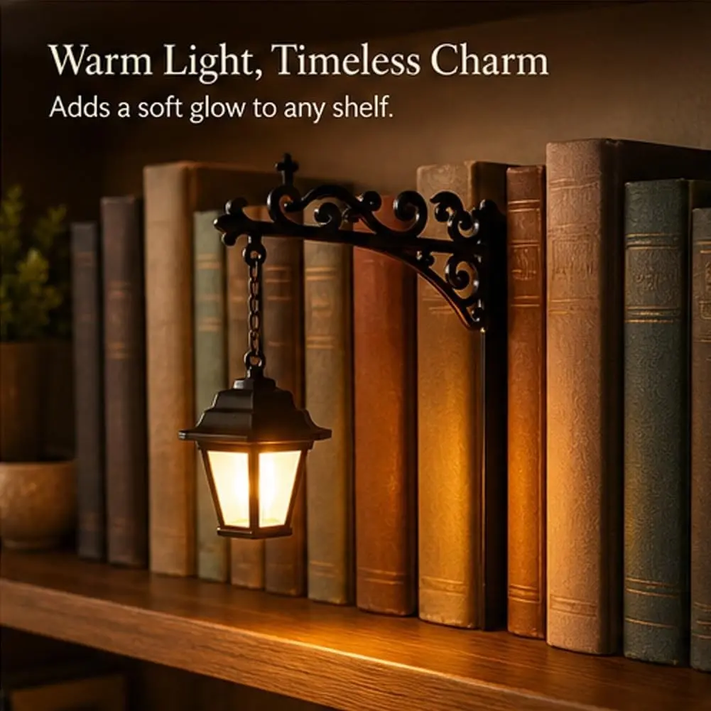 Library Lantern – Decorative Bookshelf Lamp, Vintage LED Book Light, Battery Operated Lamp, Reading Corner Fixture, Unique Gift for Book Lovers