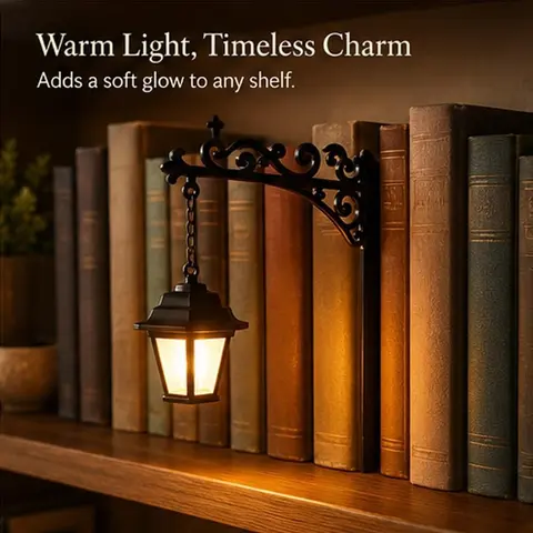 Library Lantern – Decorative Bookshelf Lamp, Vintage LED Book Light, Reading Corner Fixture, Unique Gift for Book Lovers, Decorative Lights