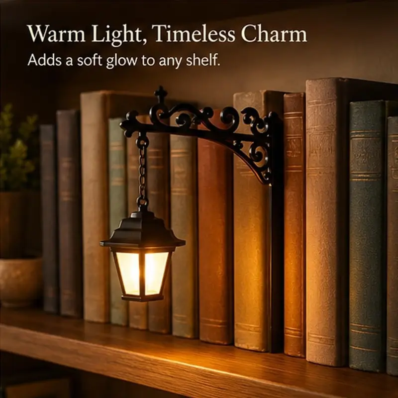 Library Lantern – Decorative Bookshelf Lamp, Vintage LED Book Light, Reading Corner Fixture, Unique Gift for Book Lovers, Decorative Lights