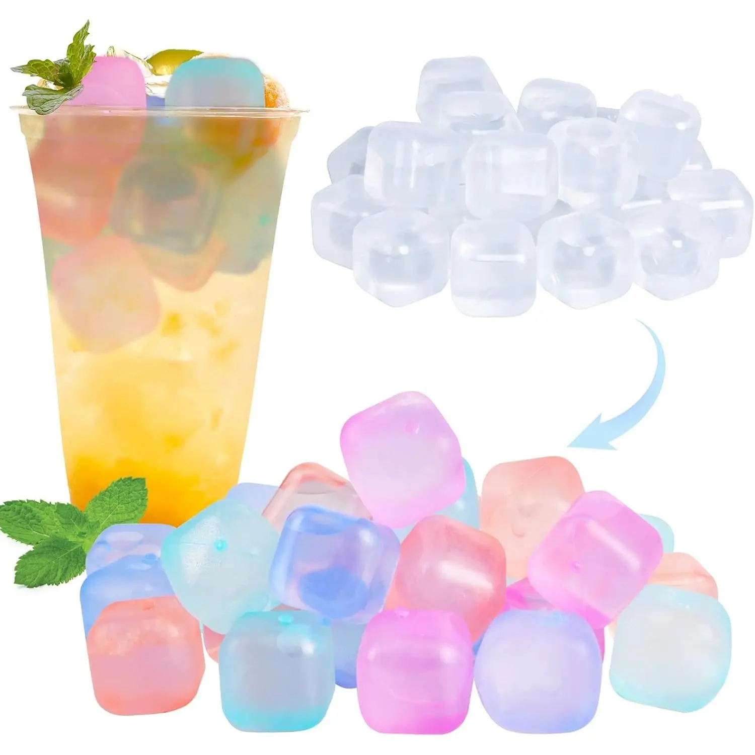 80 Pack Color-Changing Reusable Ice Cubes - BPA Free Square Plastic Ice Cubes That Won't Dilute Drinks - Refreezable Perfect for Coffee Wine Whiskey Cocktails Parties