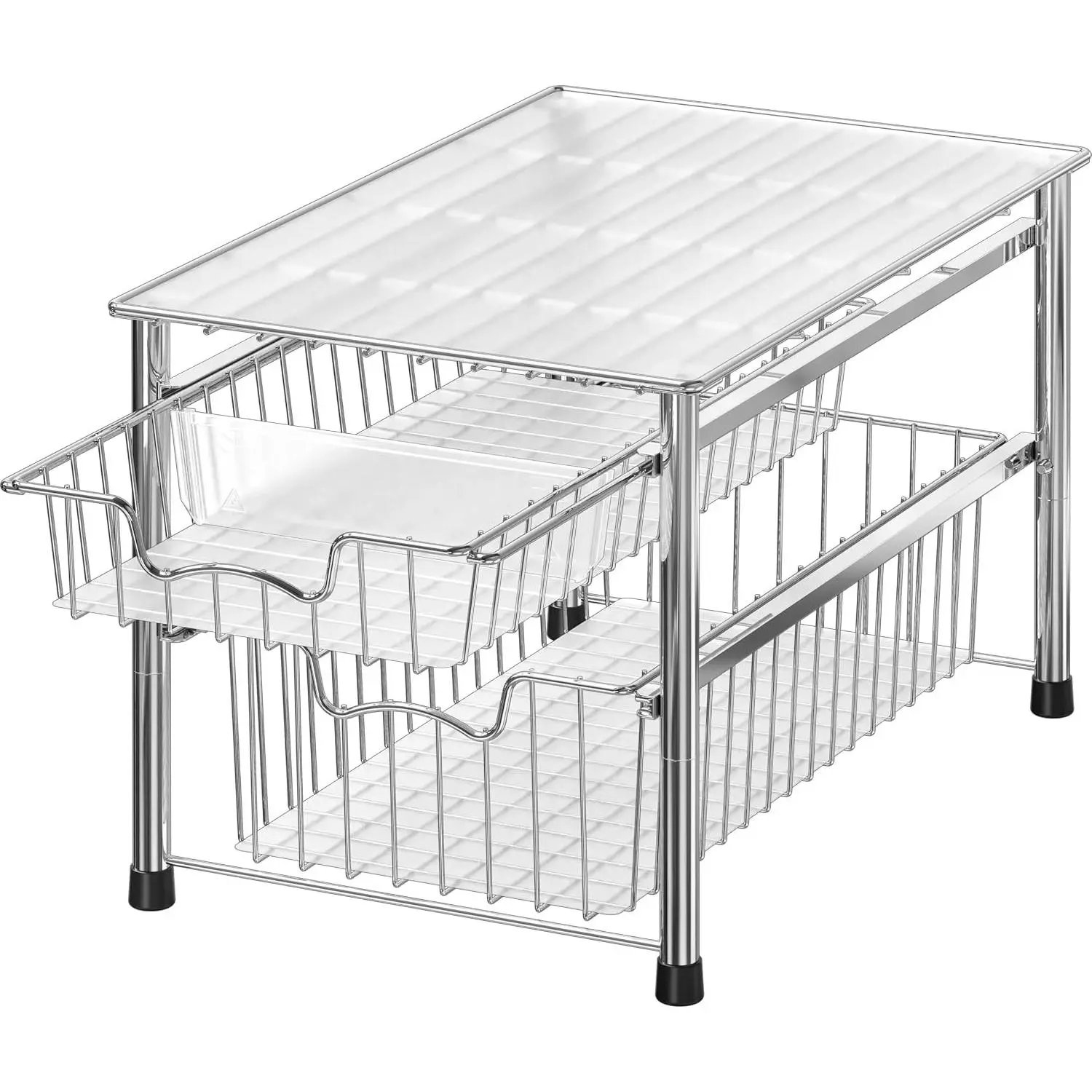 Stackable 2 Tier Sliding Basket Organizer Drawer, Chrome