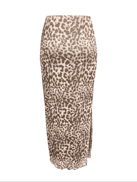 【LovelyWholesale】Women's Leopard Print High Slit Fitted Skirt, Stylish and Trendy Design for Casual or Night Out, Perfect for Summer Fashion