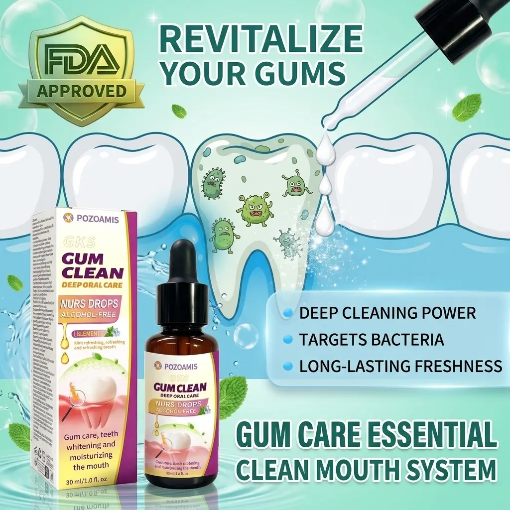 POZOAMIS Gum Clean Deep Oral Care Drops, Alcohol-Free Mint Gum Serum Oil, Soothe Sensitive Gums, Teeth Whitening & Moisturize Dry Mouth, Fresh Breath Bad Breath Defense, Best Daily Oral Hygiene Routine Hack, 30ml/1.0fl.oz Bright Dropper Gentle Mouthwash
