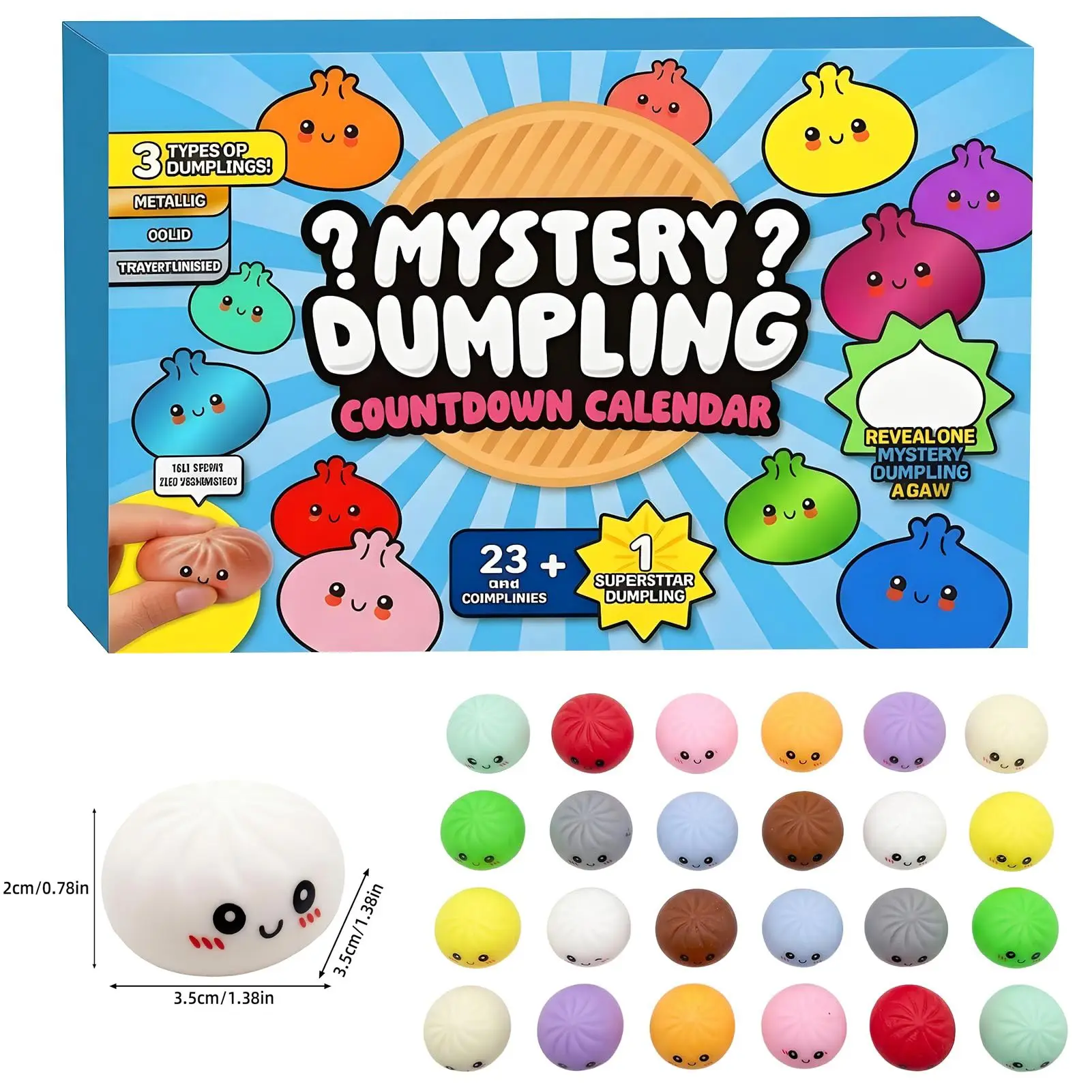 24 Glitter Dumpling Countdown Calendar Blind Box, Colorful Stress Relief Toys, Steam Lidded Shape Soft Toy, Perfect for Parties & Gifts, Stress Relief Squishies