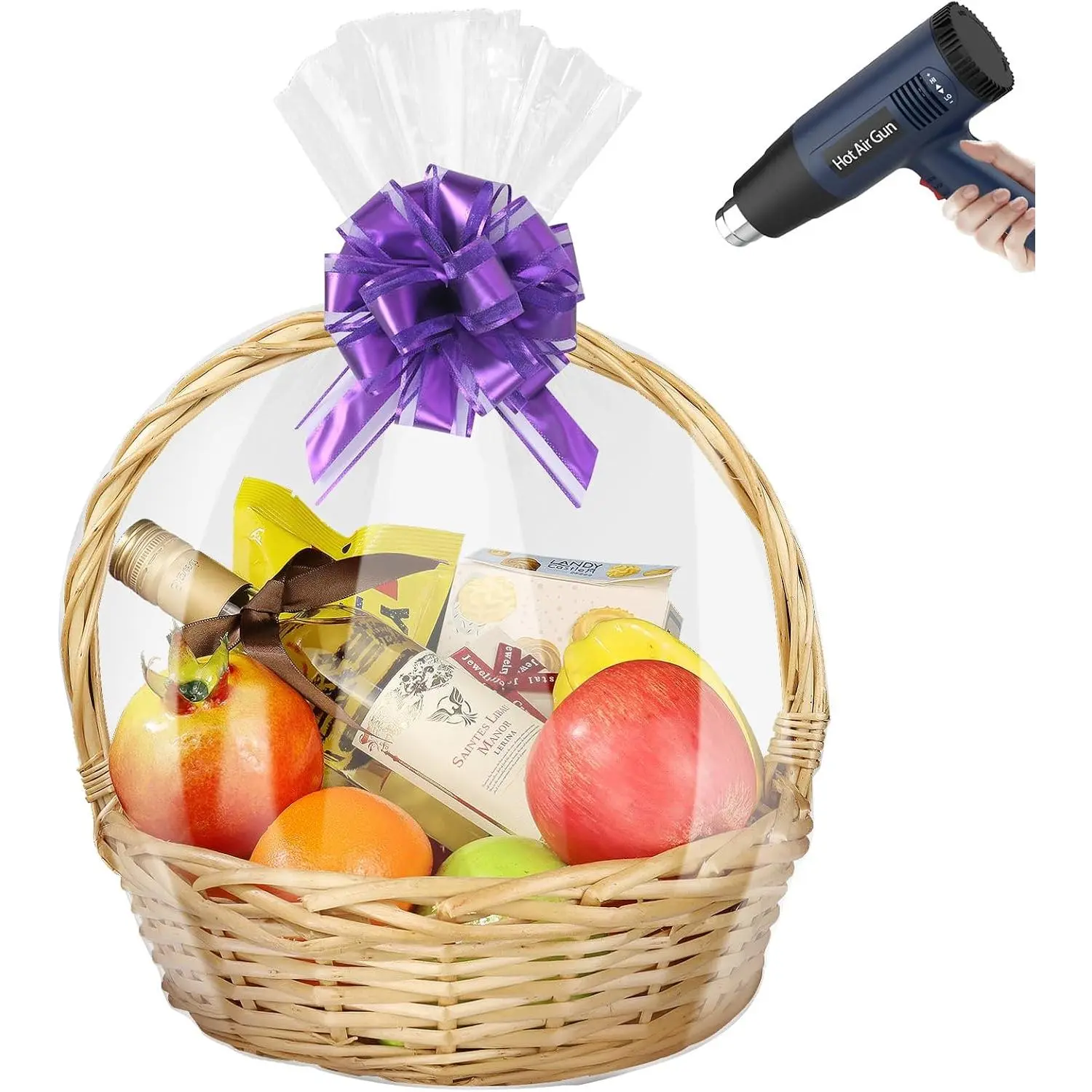 Shrink Wrap Bags for  Baskets 20 Pack 24x32 Inch Clear Cellophane Basket Bags PVC Heat Seal  Bag for Easter Halloween Christmas Valentine's Day Mother's Day