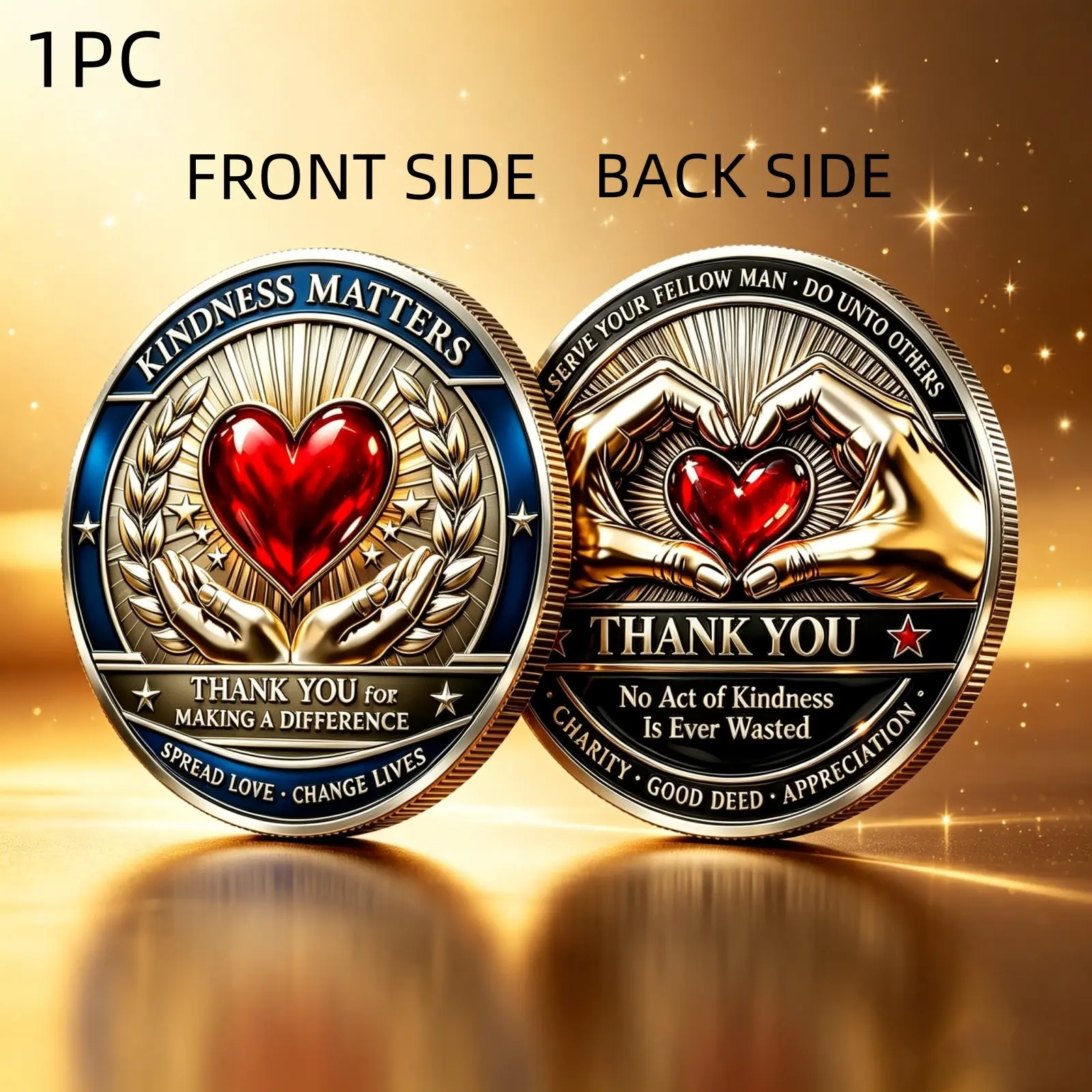 1PC Gratitude Heart Tribute Coin 3D Relief Thank You Gift For Family Friends Teachers Coworkers Volunteers Appreciation Day Birthday Christmas Celebration Home Office Shelf Display Collectible Keepsake Commemorative and Decorative Collectibles