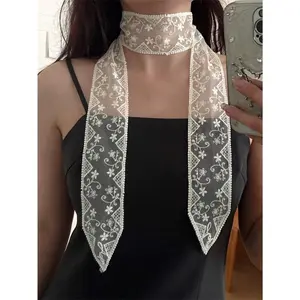 Lace Sheer Mesh Waist Scarves Lightweight Thin Skinny Scarfs Shawl Fashion Accessories