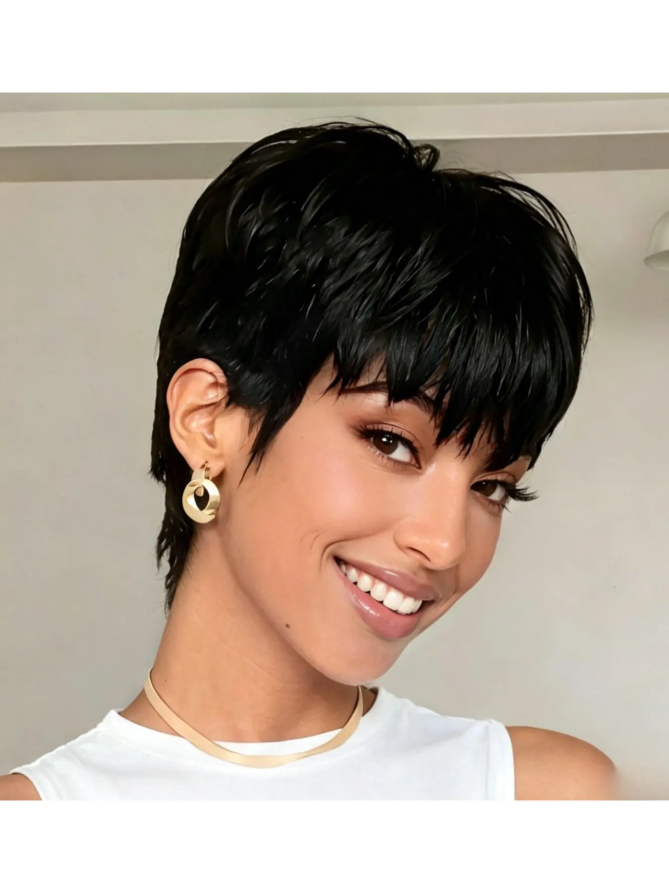 Short Pixie Cut Human Hair Wig 4 Inch Ultra Light 65g 100% Real Remy Human Hair Multi Color Side Bang Thin Short Hair Wig Natural Soft Breathable Wig For African American Women Daily Casual Hairstyle