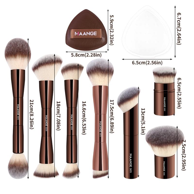 MAANGE 9pcs Makeup Tools Including 7pcs Metal Tube Face Makeup Brushes + 2pcs Marshmallow Air Cushion Powder Puffs, Professional Face Brushes for Flawless Application, Beauty Tools Kit, Cosmetic Brush Set, Makeup Accessories Gifts for Friends