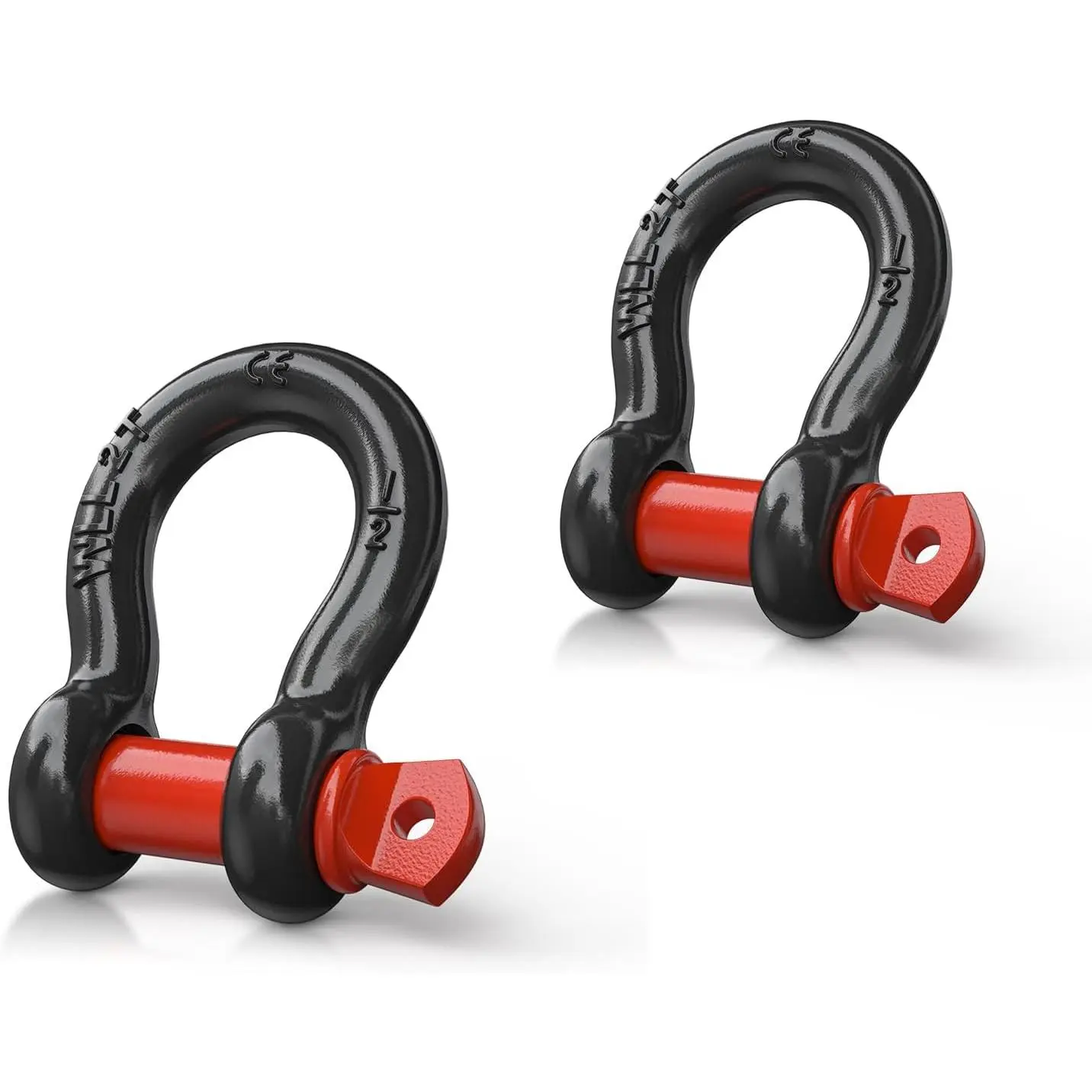 Nilight 2-Pack Drop Forged Heavy-Duty 1/2" D-Shackles, 12t (26455 lbs) High Load Cap., 7/8" Pin, Round Edges, Rust/Corrosion Protection, Universal Fit Off-Road Recovery Tie Downs with Black Red Cargo Trailer Straps