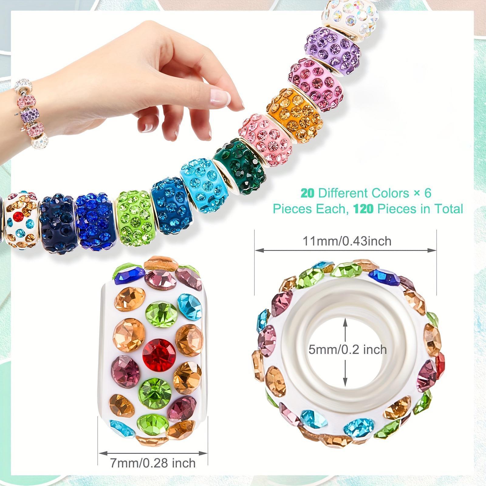 Rhinestone Decorated Beads, 100pcs/set Large Hole Crystal Hanging Beads, DIY Spacer Beads for Bracelets, Earrings, Necklaces, Crafts Production Supplies, Jewelry Making Kit, Bead Assortment