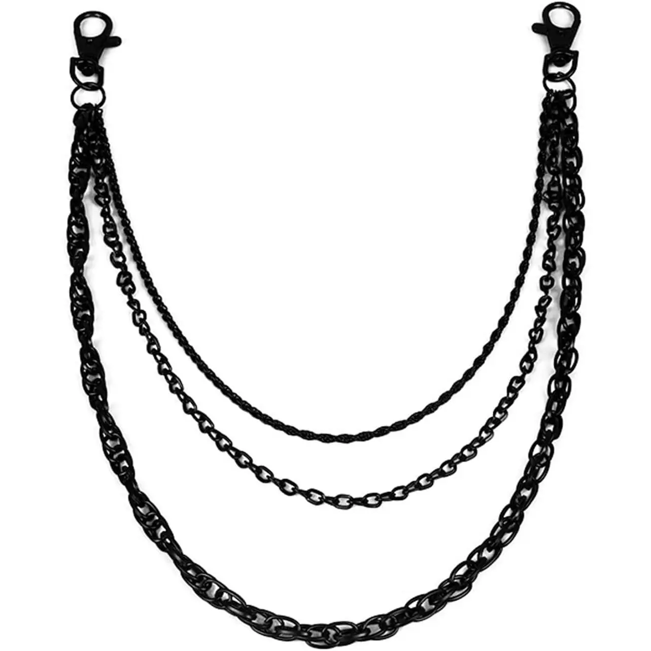NIIIYTYB Gothic Black Purse Chain Belt for Women Matte Waist Belt Chains and Wallet Strap Accessories 3 Chain for Goth Grunge Pants Western Style Jewelry