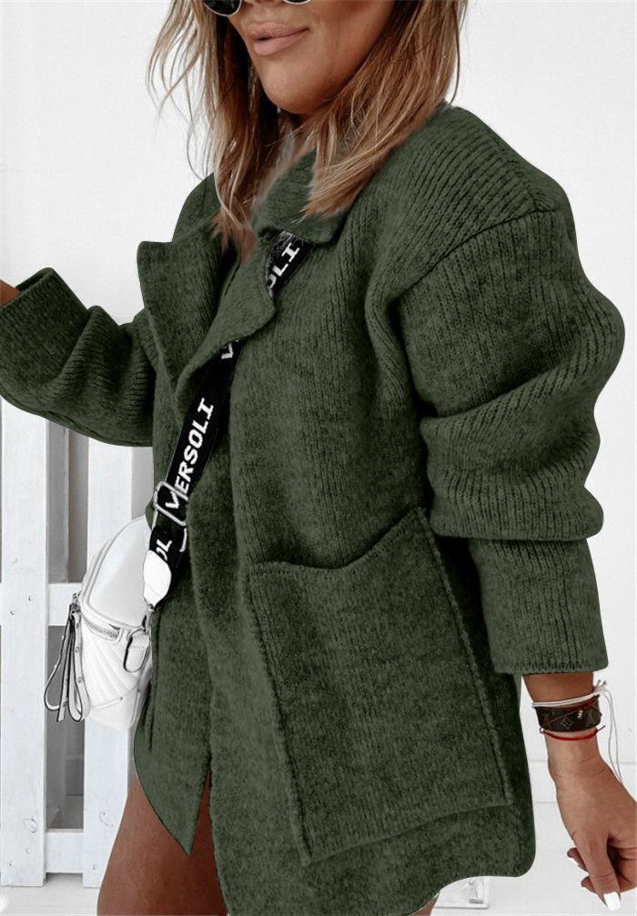 BIGWIG women's knitted cardigan, suit jacket, casual and light, loose version, front open pockets, sweater jacket, long cardigan, casual pockets, warm autumn and winter elegant sweater cardigan jacket