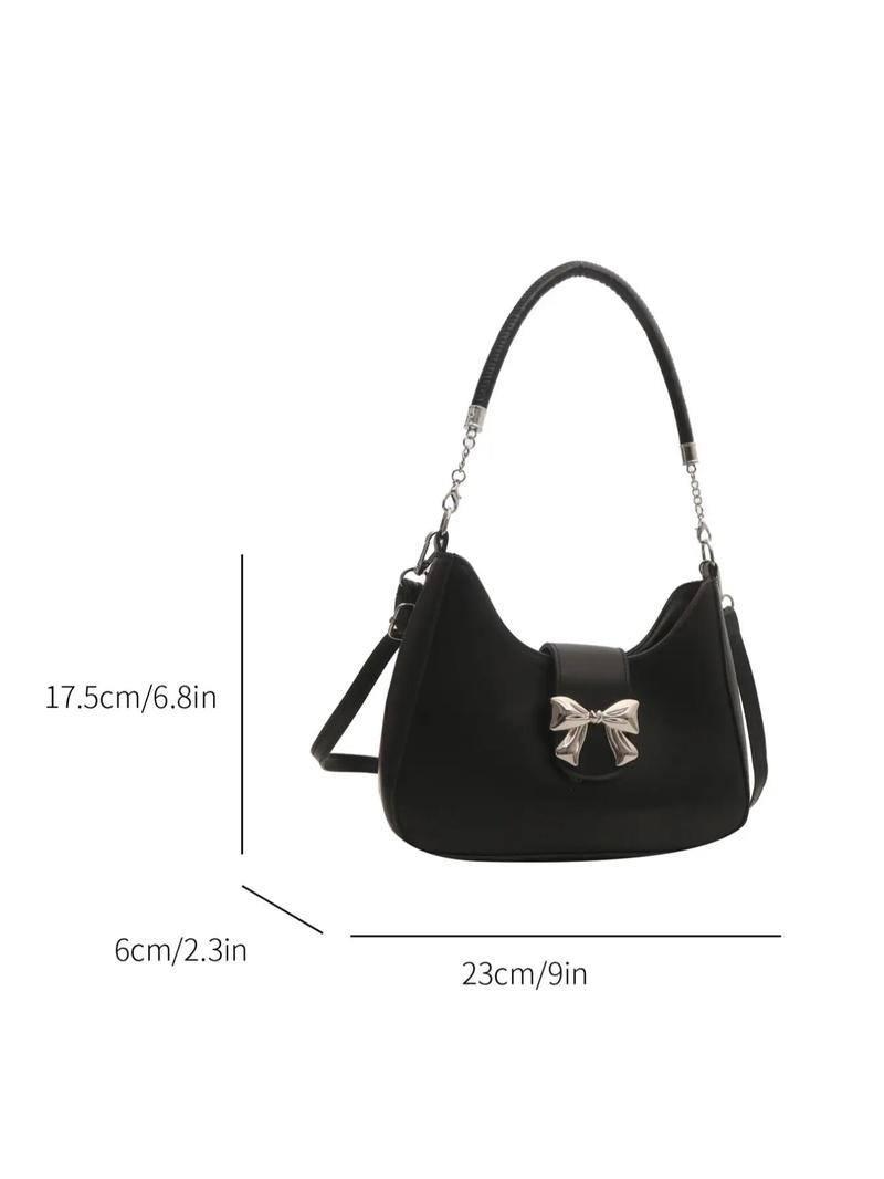 Minimalist Temperament Bow Decorated Shoulder Bag, 2025 New Style Solid Color Crossbody Bag with Adjustable Strap for Work & Daily Used, Casual Trendy Versatile High-quality Luxury Bag, Adjustable Strap Purse