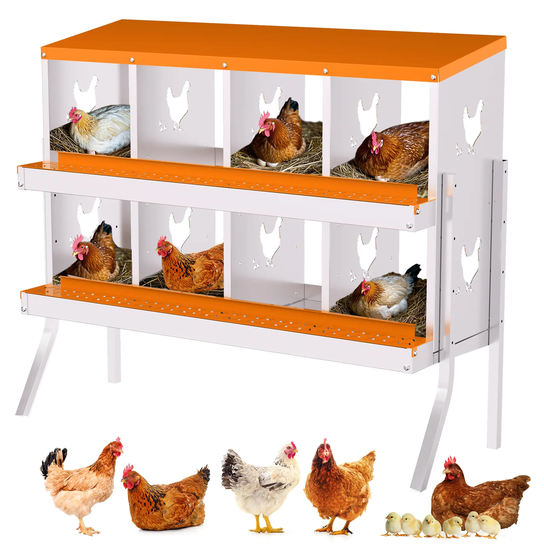 8 Compartment Chicken Nesting Box with Bracket Legs, Easy to Install & Clean Chicken Laying Boxes for Chicken Coop, Egg Protection Design for Hens