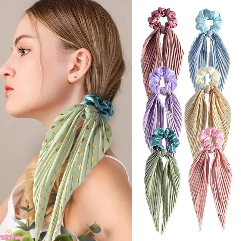 6PCS Handmade Crinkle Scrunchie With Vintage Ribbon Tail | Viral 2026 Women Ponytail Hair Tie, Flowy Scarf Hair Accessory, Retro Stylish Hair Ornament for Daily Street OOTD Dating Ladies Holiday Gift