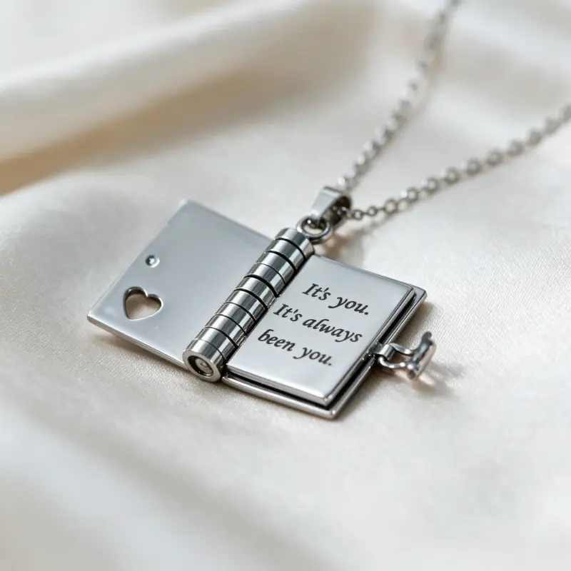 Romantic My Love Book Locket Necklace, Keep Your Favorite Photo Inside Pendant Necklace Anniversary Gift