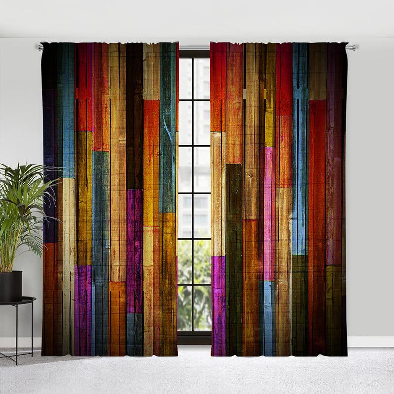 2 Counts Colorful Block Print Curtain, Fashion Creative Home Curtain, Decorative Window Curtain for Home Living Room, Christmas Gifts, Christmas Decorations
