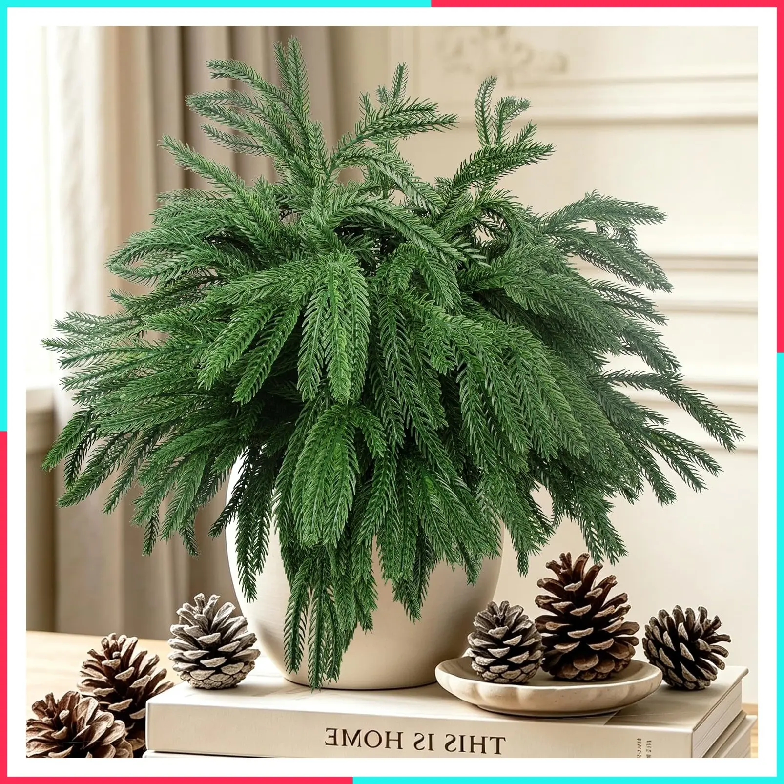 12 Pcs Artificial Norfolk Pine Branches - Faux Christmas Stems