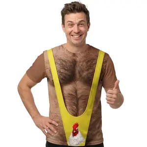 Funny 3D Graphic T-Shirt for Men Women, Muscle Chest Hair Costume Shirt, Novelty Gag Gift Tee, Party Outfit Halloween Shirt