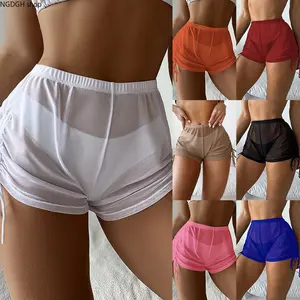 Chic Side Tie Mesh Lounge Shorts for Women, Sexy See-Through High Waisted Swim Cover Up, Must-Have  Summer Resort Outfit