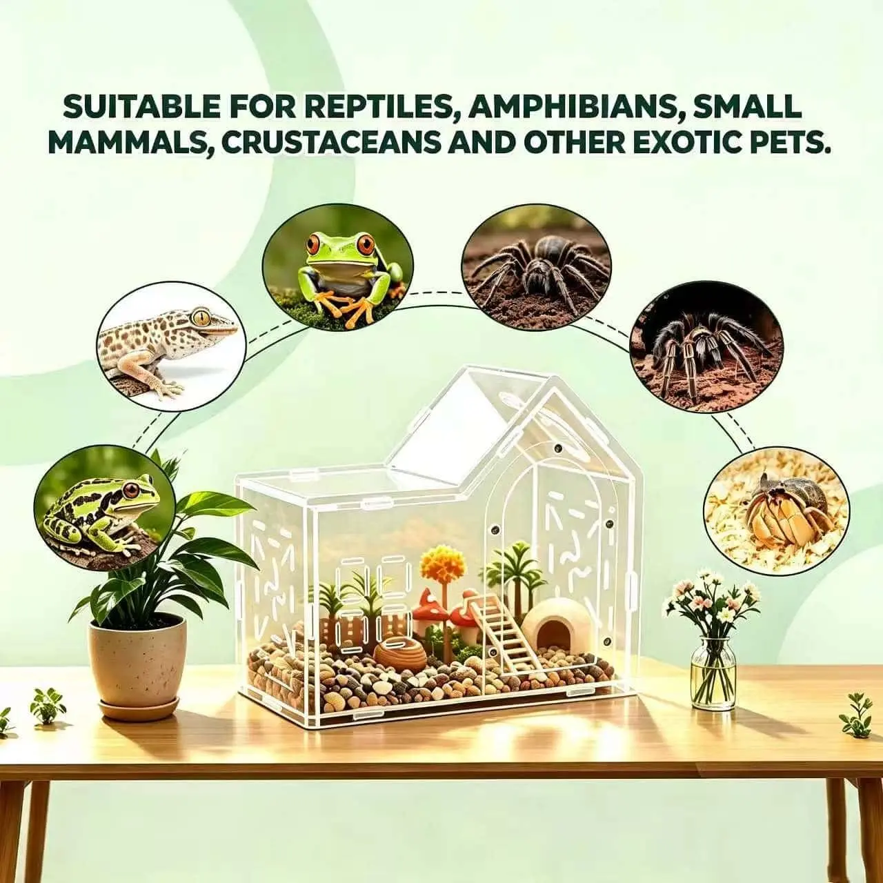High-Definition Transparent Jump Spider Box, Acrylic Ventilated Small Animal Breeding Cage, Suitable for Small Reptiles, Birds, Crickets, Frogs, Lizards, Hamsters