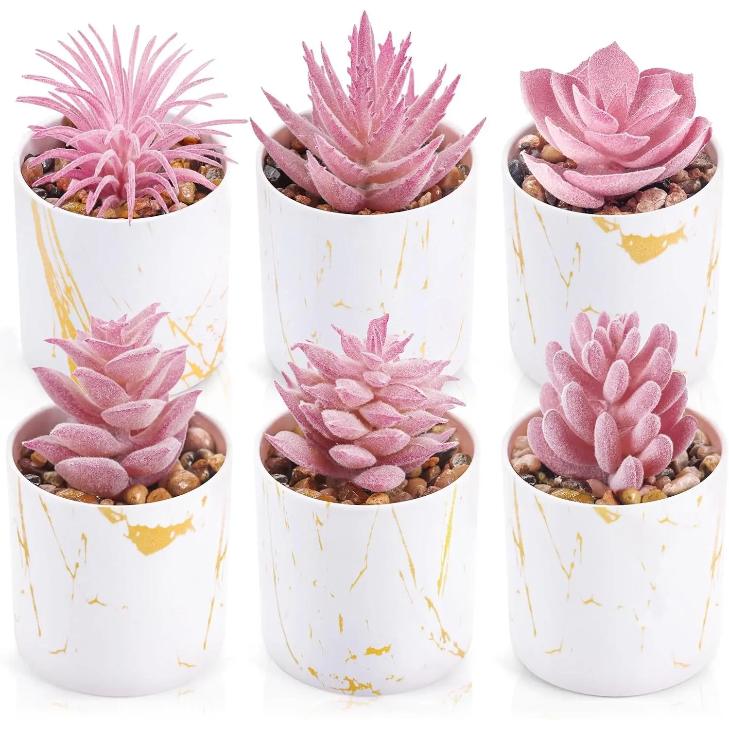 6-Count Plastic Fake Succulent Plants with Pot, Decorative Room Decor for Women’s Bathroom, Home Office Desk Accessories