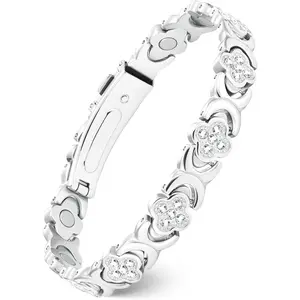 Pure Copper Bracelets for Women, Ultra Strength Magnetic Therapy Bracelet for Pain Relief with Neodymium Magnets & Sparkling Cubic Zirconia, Adjustable, Infinite Clover Jewelry