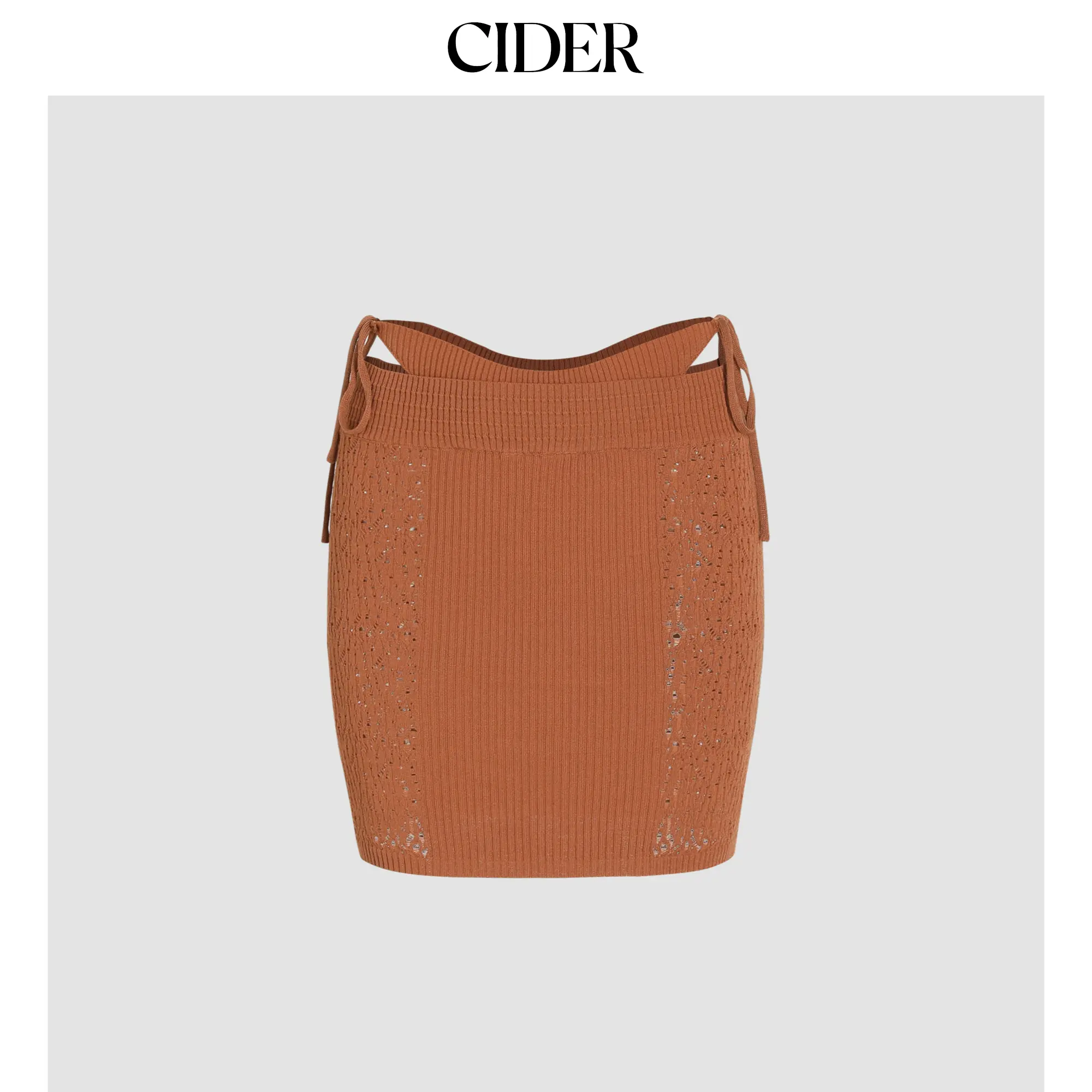 Cider [size 2-10] Solid Hollow Out Knotted Knitted Mini Skirt SohoChic