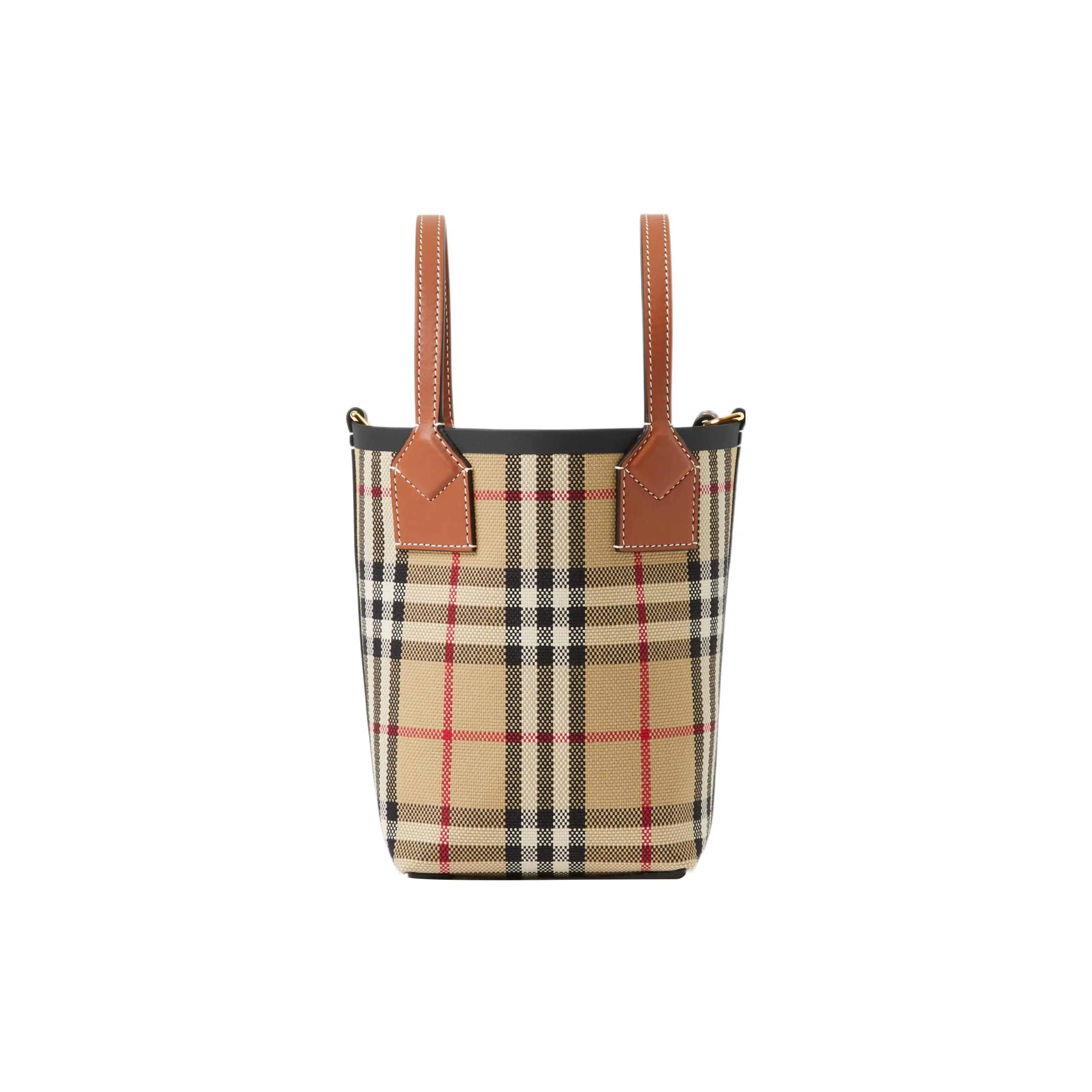 Burberry Mini Crossbody Bag for Women – Checkered Cotton Canvas with Detachable Adjustable Strap, Brown