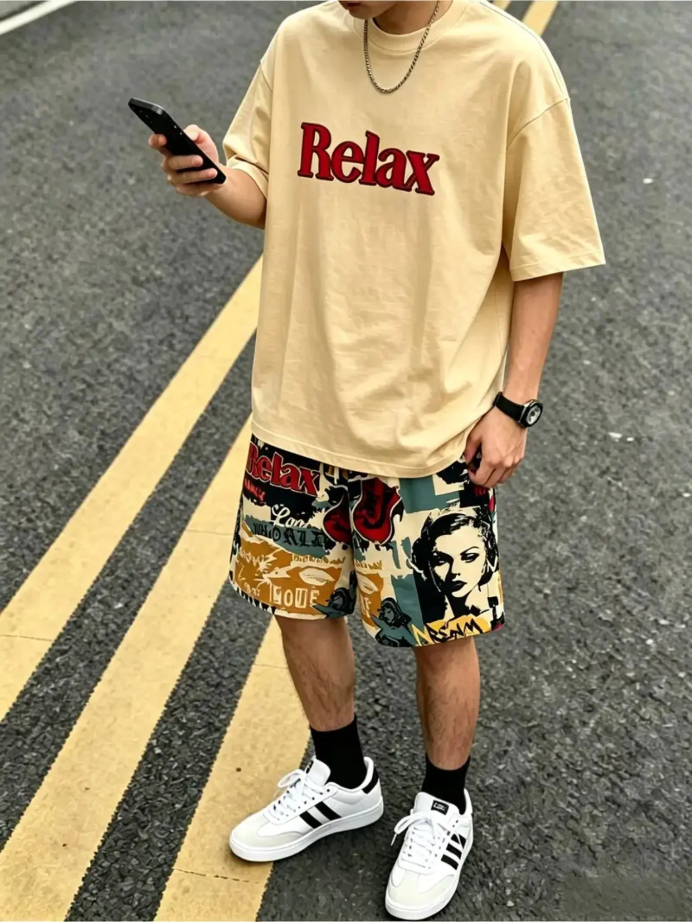 American Vintage Streetwear Kids Two-Piece Set, Letter Print Short Sleeve Shorts, Boy Fashion Casual Graphic Clothing