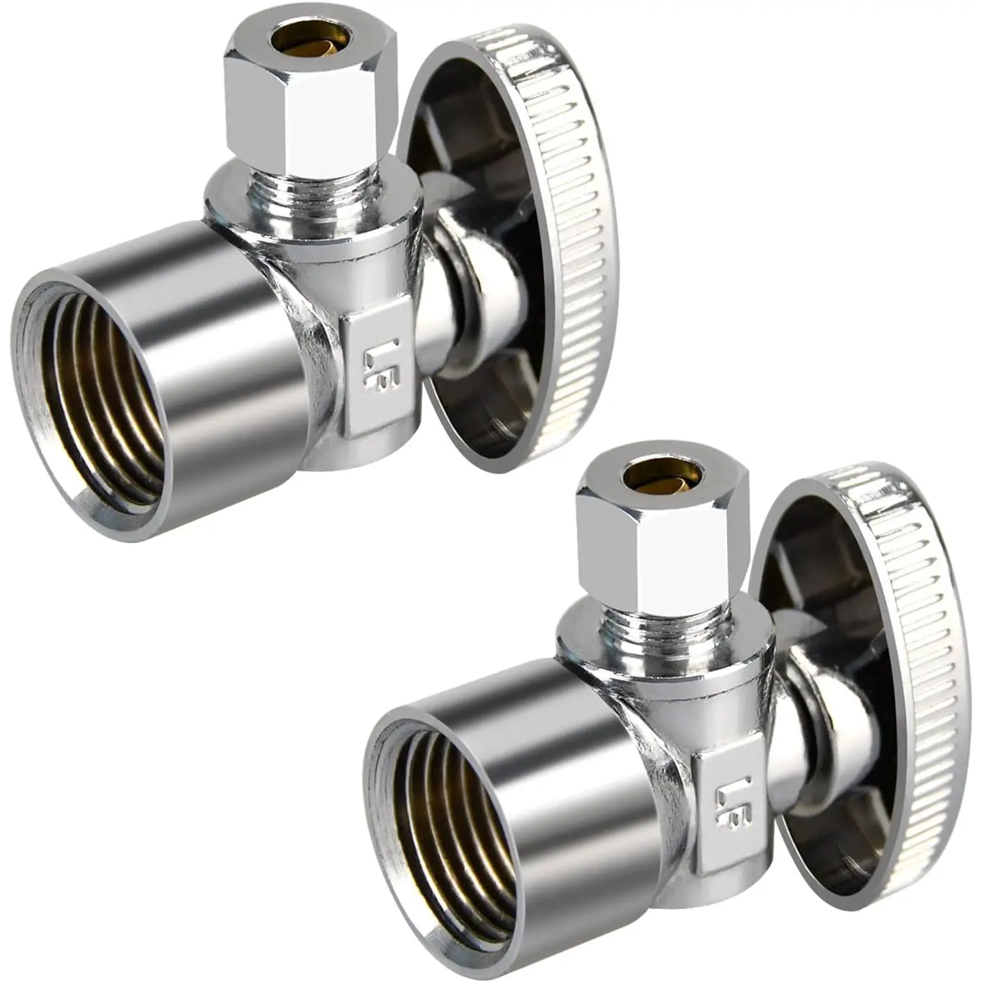 Stop Valves, 2 Pack 1/2" * 3/8" Angle Stop Valve, 1/2" FIP Angle Input, 3/8" OD Compression Output, 1/4 Turn, Chrome Plated Brass for Kitchen, Faucet, Toilet Valves