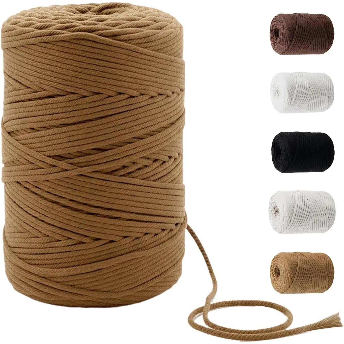 220 Yards 4mm Soft 4 Strand Twisted Cotton Macrame Cord Latte