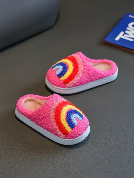 Happy Face Slippers, Soft Plush Warm Winter Shoes, Non-Slip Home Footwear for Toddler Girls, Cozy Indoor Slippers, Cute Slippers, Children