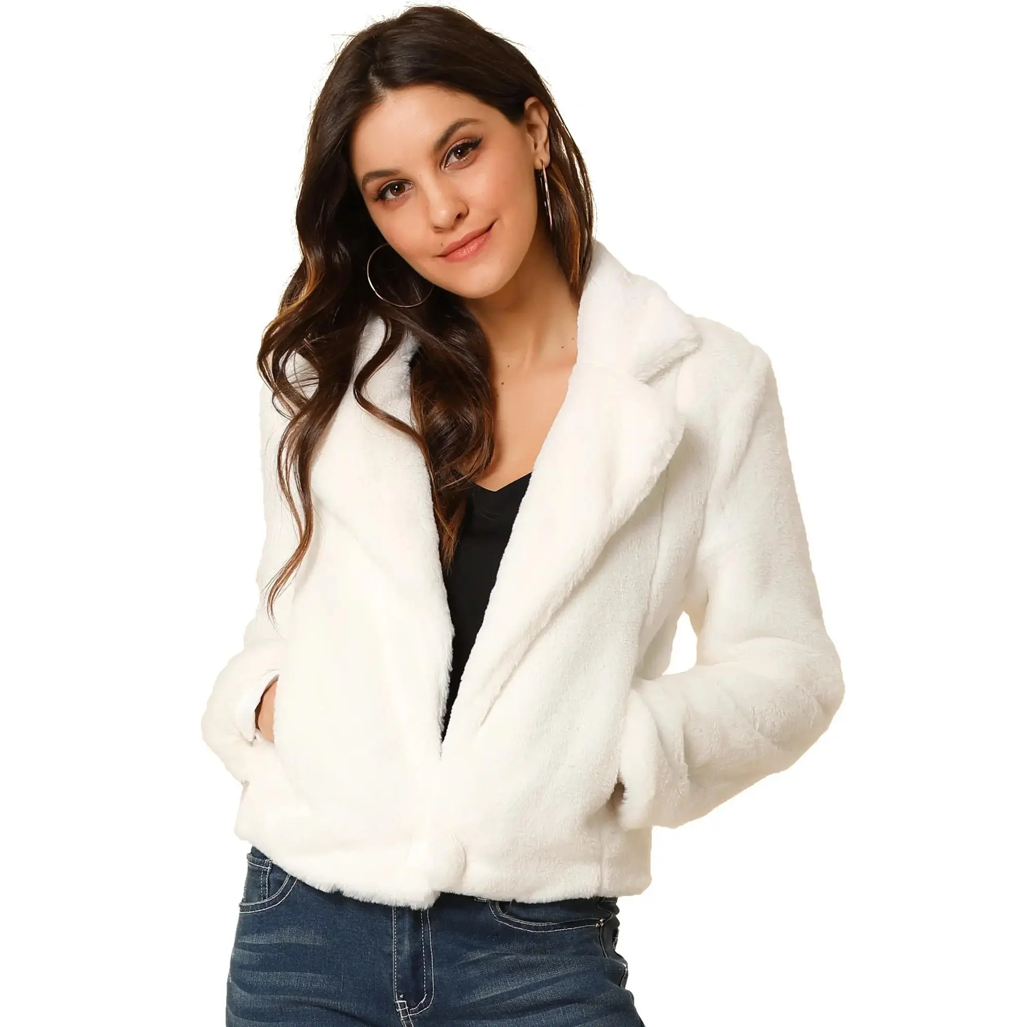 Cropped Faux Fur Jacket Lapel Cardigan Shrug Winter Fluffy Faux Fur Coat