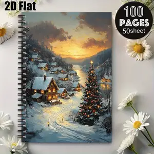 1 Pack Christmas Village Spiral Notebook, 5.7x8.26 Inch, High-Quality Lined Pages, Durable Coil Binding, Festive Winter Scene Cover, Perfect for Holiday Journaling, Xmas Gift Notes, New Year Planning, Christmas Gift for Kids and Adults [2D] Flat