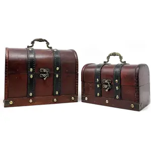 Medium Antique Wooden  Treasure  Box 2-PC Set- Gifts for  Treasure Hunt Treasure Chest Storage Box Decorative Box for   Trinkets