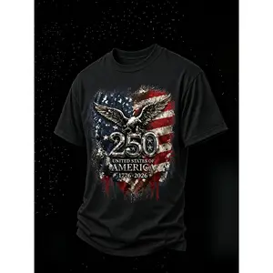 Men'S American 250Th Anniversary Bald Eagle Print T-Shirt, Creative Novelty T-Shirt, Unique Personalized Design, Bold Self-Expression, Street Style, Casual And Versatile, Summer Men'S T-Shirt
