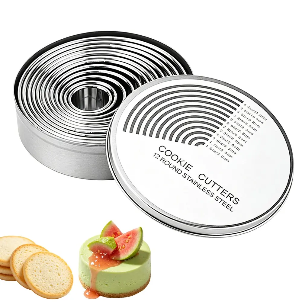 12-Piece Stainless Steel Mousse Ring Set, Round Baking Mold, Cookie Cutter, Durable Baking Tools, Baking Supplies, Perfect for Home Bakers