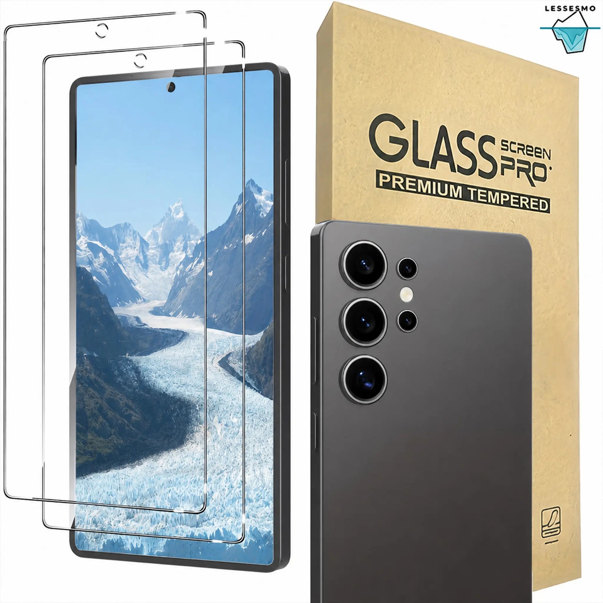2-Pack Samsung S Series Ultra Tempered Glass Screen Protector, Full Coverage, Finger Print Resistant, Anti-Scratch, Auto-Adhesive