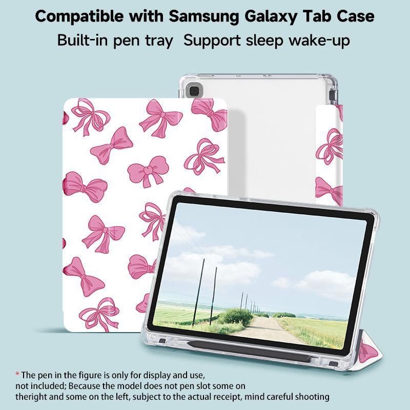 Bowknot Pattern Tablet Case with Pen Slot, 1 Count Auto Sleep/Wake Tablet Protective Cover, Tablet Accessories Compatible with iPad Samsung Galaxy Huawei Matepad Lenovo Tab Xiaomi Pad