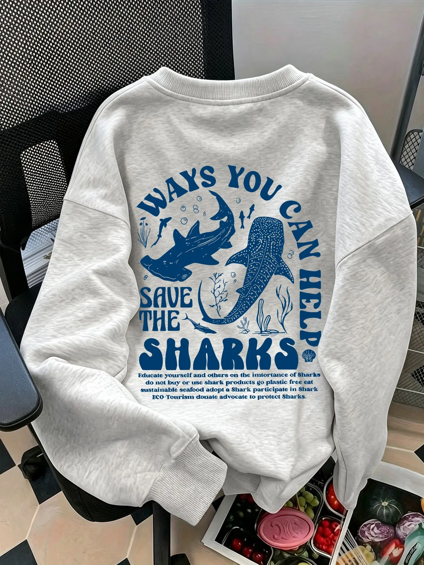 Women's Fall Winter Casual Sweatshirt, Whale Pattern Print, Loose-Fit Round Neck Long Sleeve Top, Comfortable Fashion Wear