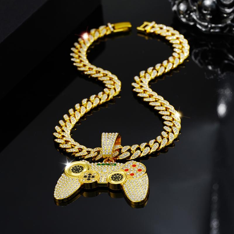 1pc Fashion Gold Tone Game Controller Pendant Necklace, Hip Hop Style Cuban Chain for Men, Suitable for Music Festivals, EDM, Parties and More