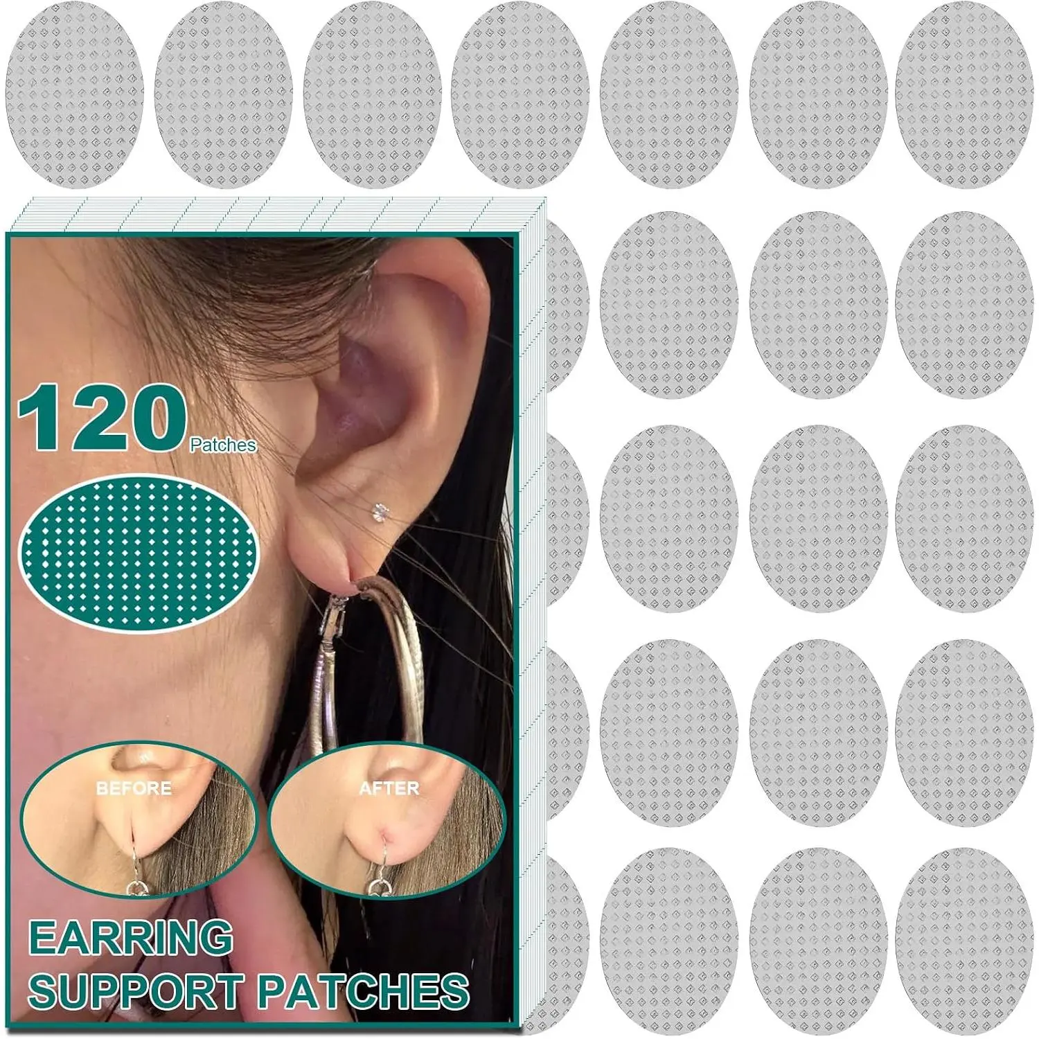 Ear Lobe Support Patches for Earrings, Earring Backs for Droopy Ears, 120P | Ear Care Products for Torn or Stretched Ear Lobes, Earring Backs for Droopy Ears, Adhesive Heavy Earrings Ear Stickers Tape